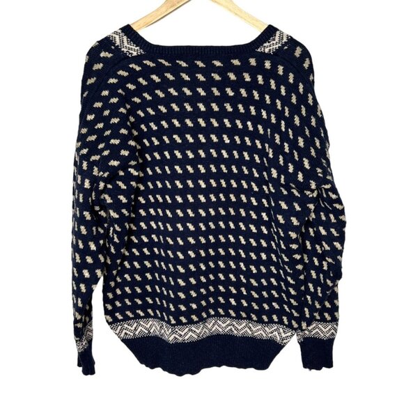 BRAEMAR Vintage 90s Mens XL 100% Cotton Sweater V Neck Diamond Pattern Navy Blue - Picture 2 of 5